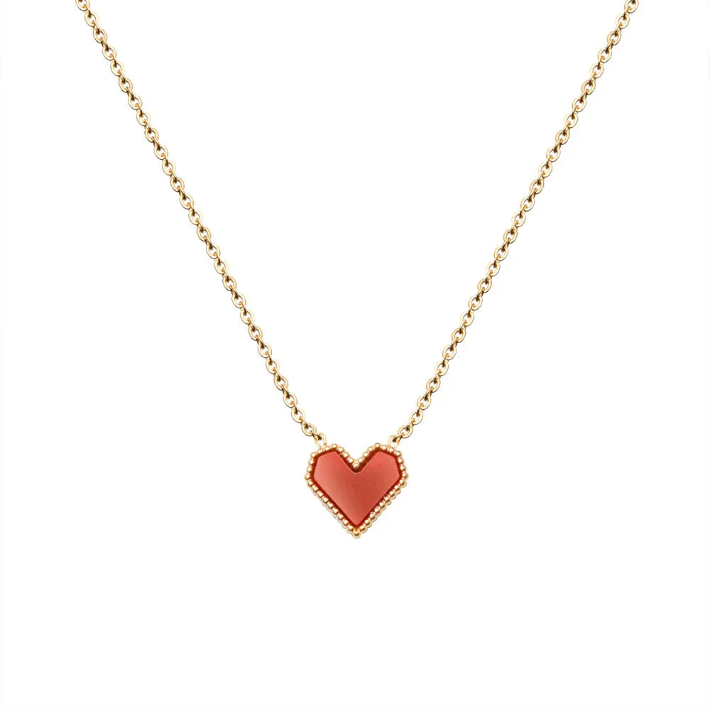 Romantic love Red Acrylic Heart Necklace Stainless Steel Gold Heart Pendant Necklaces for Women