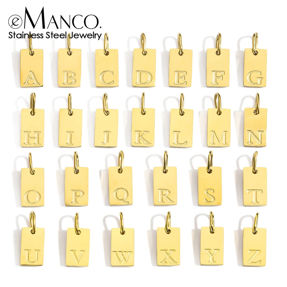 EManco Stainless Steel A-Z 26 Letters Alphabet Pendant Jewelry DIY Engraved Lettering Accessories  Initial Pendant Charm