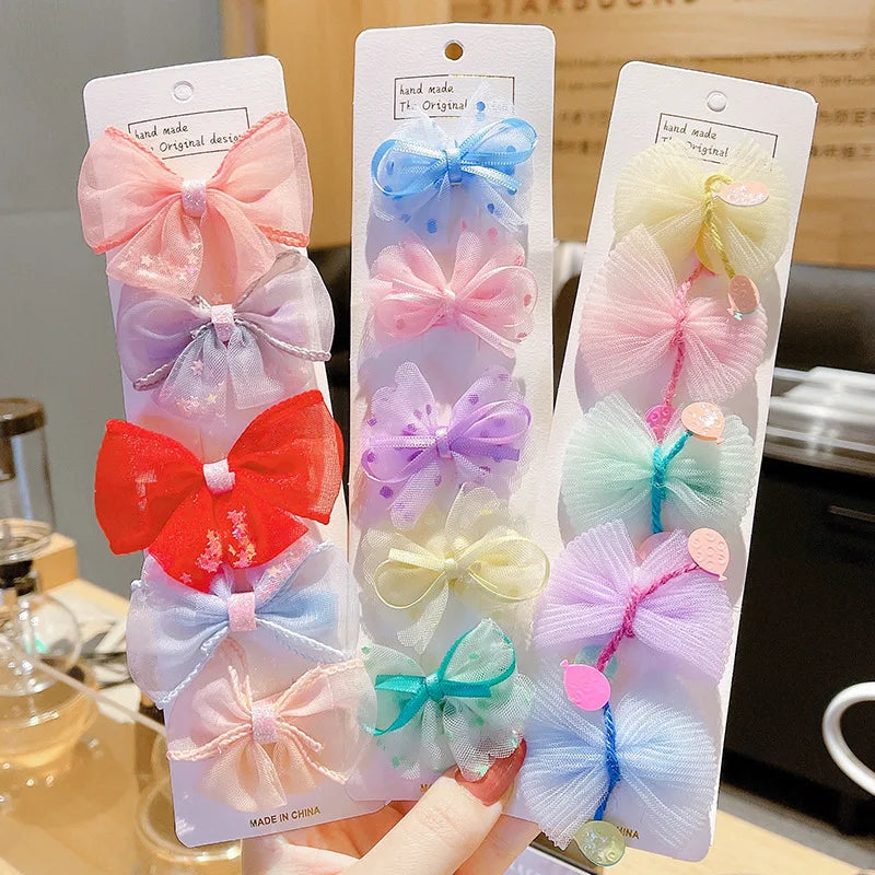 MIO 5pcs/set Bow Tie Shape Hair Pins Mesh Hairpin Glitter Balls Multiple Styles in Stock Children Hair Clips Lovely Girls