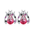 S925 Sterling Silver pink Gradient Ladybug Ear Studs Jewelry Earrings