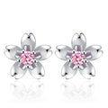 Wholesale 925 Silver Plated Women Cubic Zirconia Flower Shaped Stud Earring Jewelry