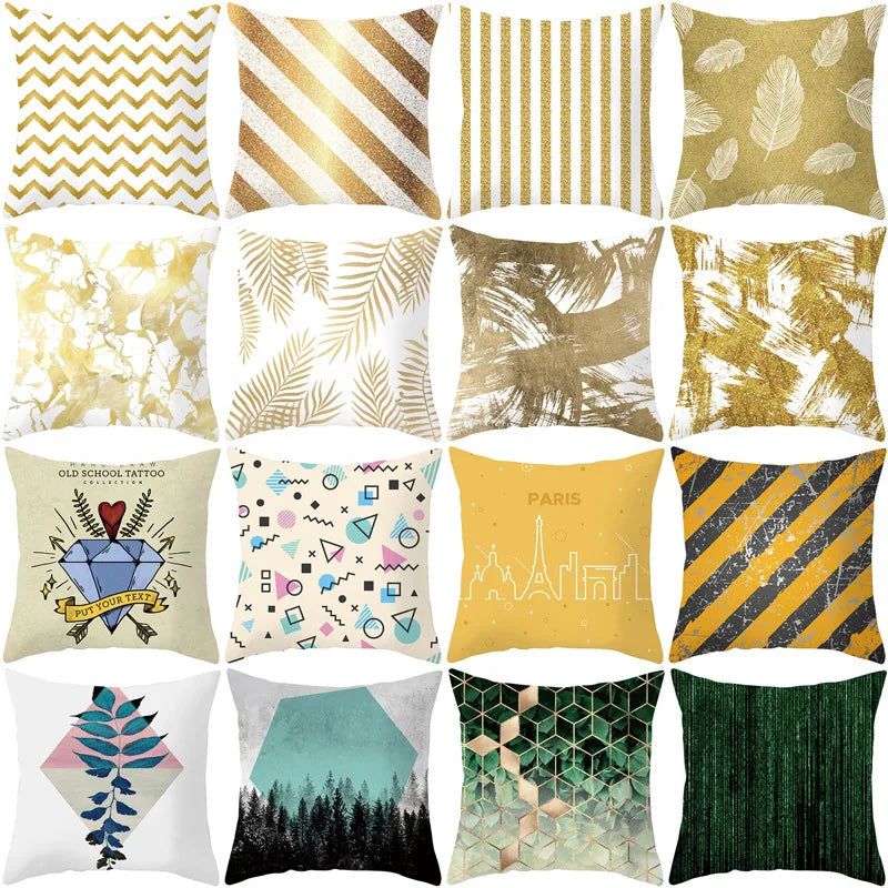 Gold Leaf Geometric Cushion Cover Soft Throw Pillow Case Decorative Sofa Pillowcase for New Home for Graduation Celebration
