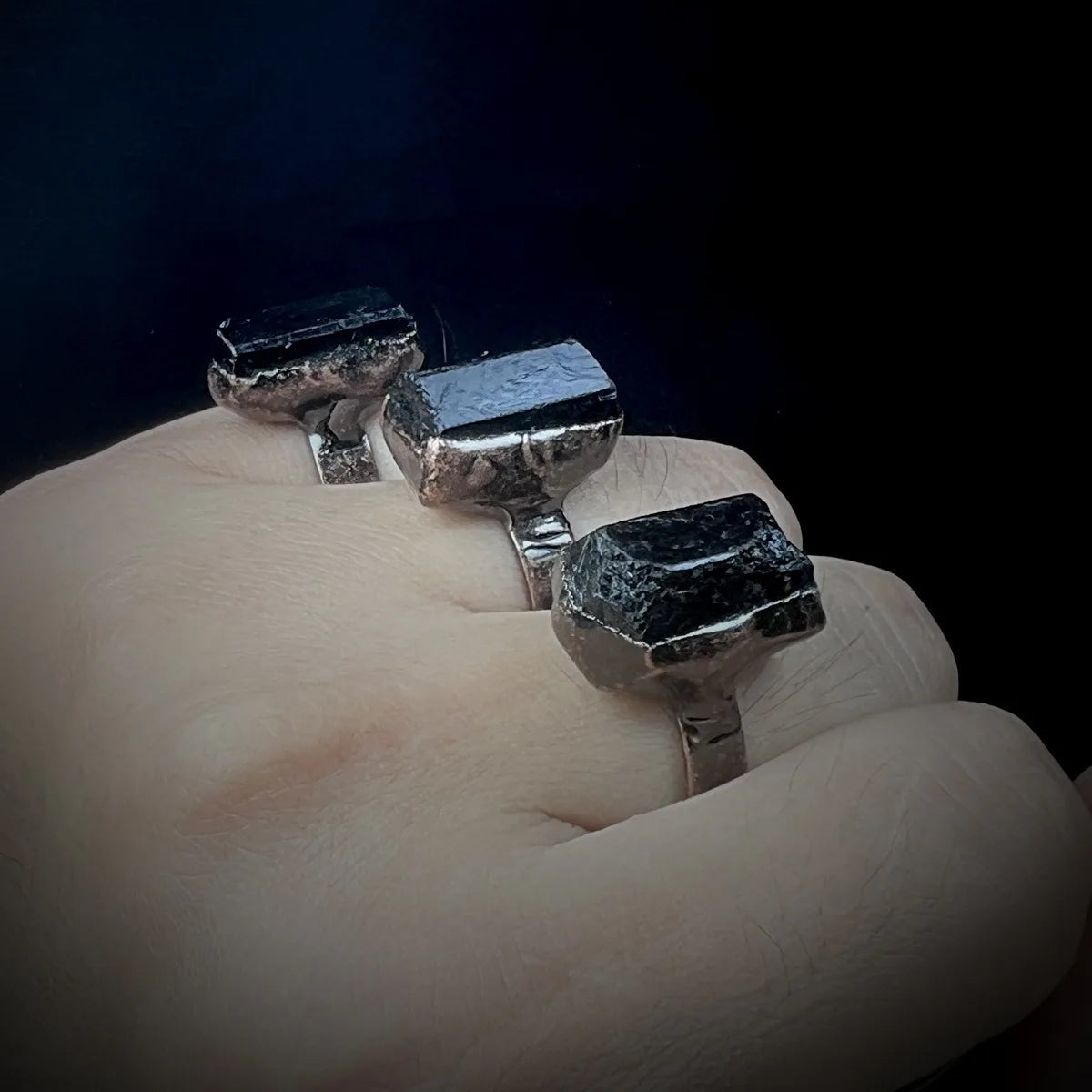 Raw Black Tourmaline Crystal Ring Black Tourmaline Bronze Stacking Ope Ring Geometric Stone Ring for Girls Women Teens