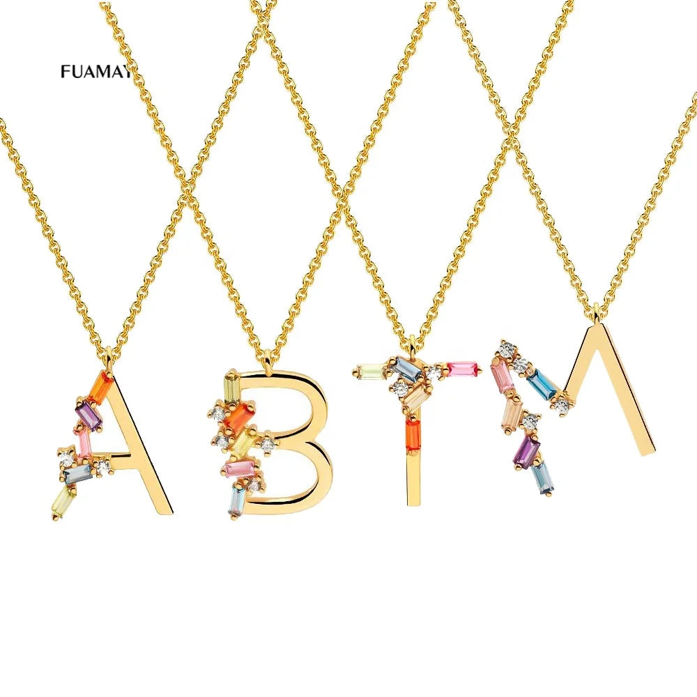 FUAMAY Women's Classic Gold-Plated Arabic Letter Necklace Zircon-Incarnated Link Chain Featuring Letters a Z Collares Para Mujer