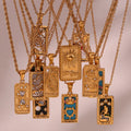 Luxury REAL 18K GOLD Plated Stainless Steel Moon Star Lovers Rectangular Pendant Women Tarot Card Necklace Jewelry