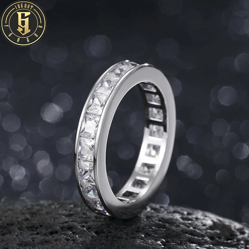 Classic Design Rhodium Plated 4mm Brass Diamond Cz Eternity Ring Women Men Shinning Jewelry Cubic Zirconia Ring