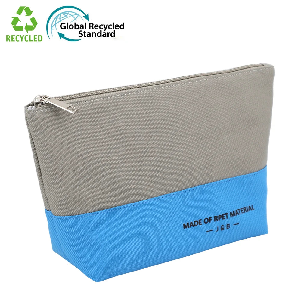 Custom Eco Waterproof Cosmetic Zipper Bags Made From Recycled Plastic Bottles Logo Printed RPET Toiletry Pouch Promotion Gift
