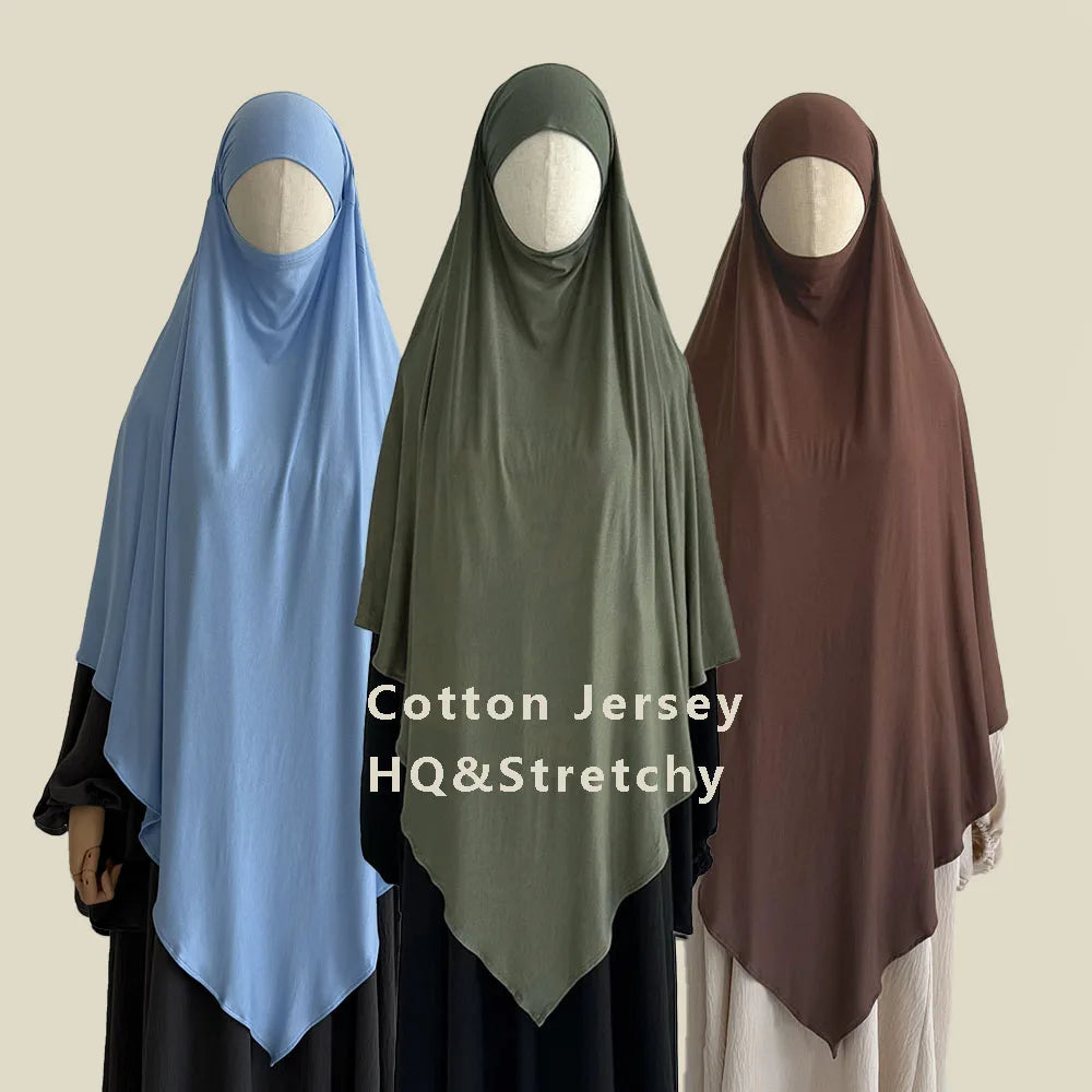 Cotton Jersey One Layer Khimar Hijab Stretchy Muslim Women Eid Ramadan Islamic French Wholesale Tie Back Prayer Long Khimar