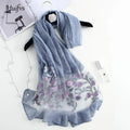 New Stylish Design Floral Embroidered Organza Silk Scarves Long Shawls Girls Women Muslim Hijab