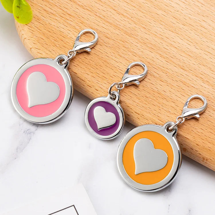 Customized Silver Plating Zinc Alloy Metal Round Shape Heart Shape Design Pet ID Tags for Dog Collar