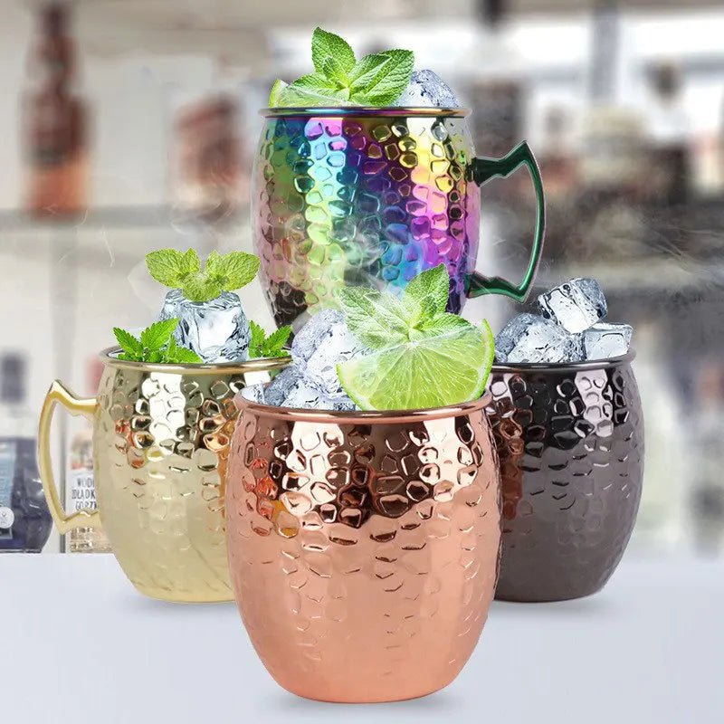 Moscow Mule Coffee Mugs 304 Stainless Steel Hammered Point Classic with Lid Portable Camping Use High Color