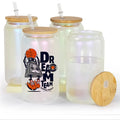 Sublimation 480ml Glass Jar With Clear Glass Sparkly Iced Coffee Glass With Bamboo Lid and Straw