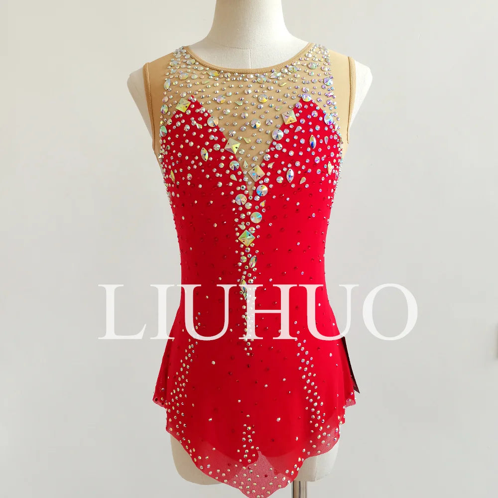 LIUHUO Customizable Red Professional Performance Gymnastics Leotard Children for Art Examination Training Artistic Profession