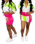 KY Custom Streetwear Windbreaker Short Set Casual Half Sleeve Zipper Design Top with Pocket Print Colorblock Shorts