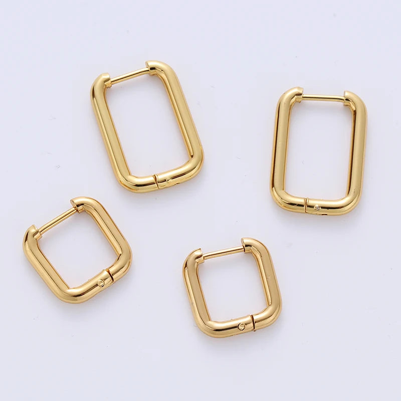 Stainless Steel Small 18k Gold Plated Huggie square Shaped Rectangle Hoop Earrings for Girls