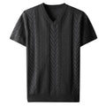 OEM Men's Cotton Blended Summer Knitted Sweater Rib V Neck Short Sleeve Pullover Solid Pattern Summer Knitted T-Shirt