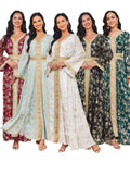 2026 Women Luxury Turkey Evening Gold Stamped Dress Muslim Maxi Dresses V Neck Abaya Islamic Dress Clothing