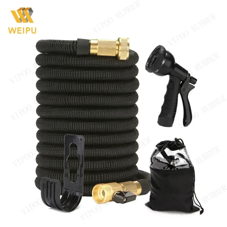 Black 3/4'' Rubber Water Garden Hose with Expandable Magic Watering Feature Lightweight PVC Material for Washing Cars Gardens