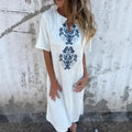 S-3XL Short Sleeve V-neck Female Print Casual Lacing Dress for Women Summer Loose Long Dress Elegant Women's Clothing Vestidos