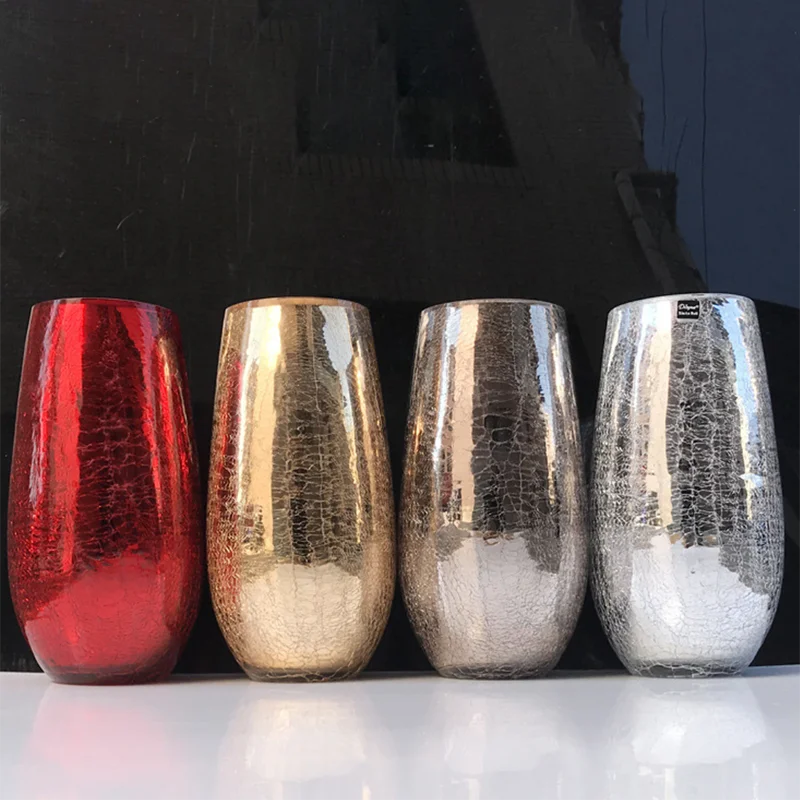 Colors Crackle Pattern Cured Cylinder Glass Vase