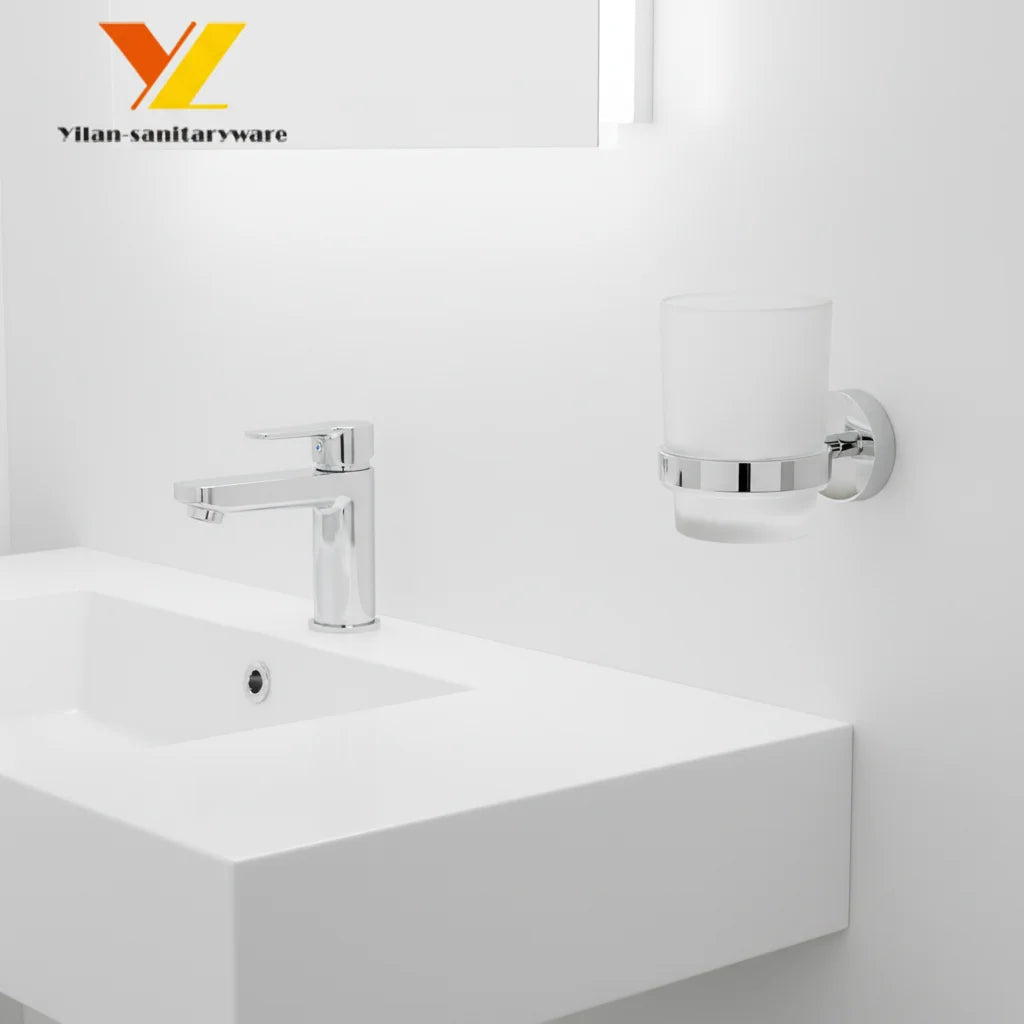 Elegant Stainless Steel Toothbrush & Glass Cup Holder for Home & Hotel Premium Bathroom Accessory