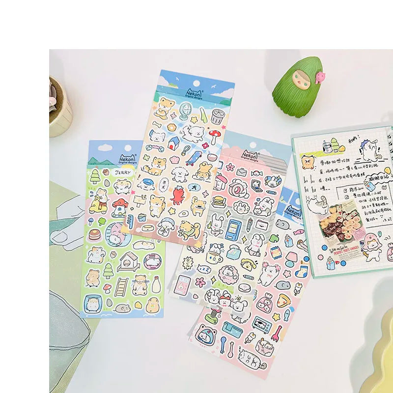 Nekoni Cartoon Stationery Planner Sticker Kitty Cat Dog Puppy Rabbit Bunny Jerry Hamster for paper creative Stickers
