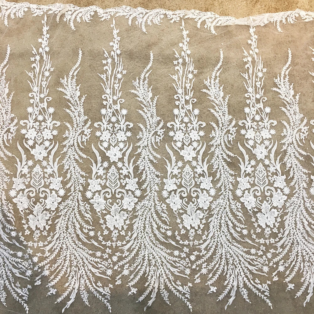 Good Quality 3D Beads Flower French Lace Fabric Bridal Crystal Sequins Heavy Beaded Fabric for Wedding Dress