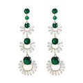 Earrings Jewelry Women Emerald Diamond CZ Flower Hanging Earrings Chain Earrings