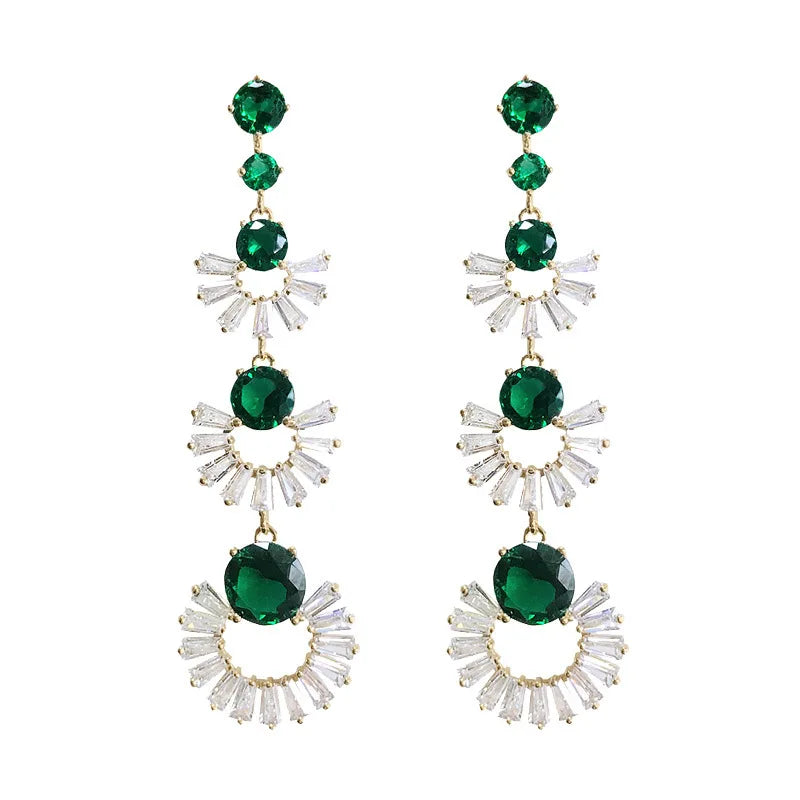 Earrings Jewelry Women Emerald Diamond CZ Flower Hanging Earrings Chain Earrings