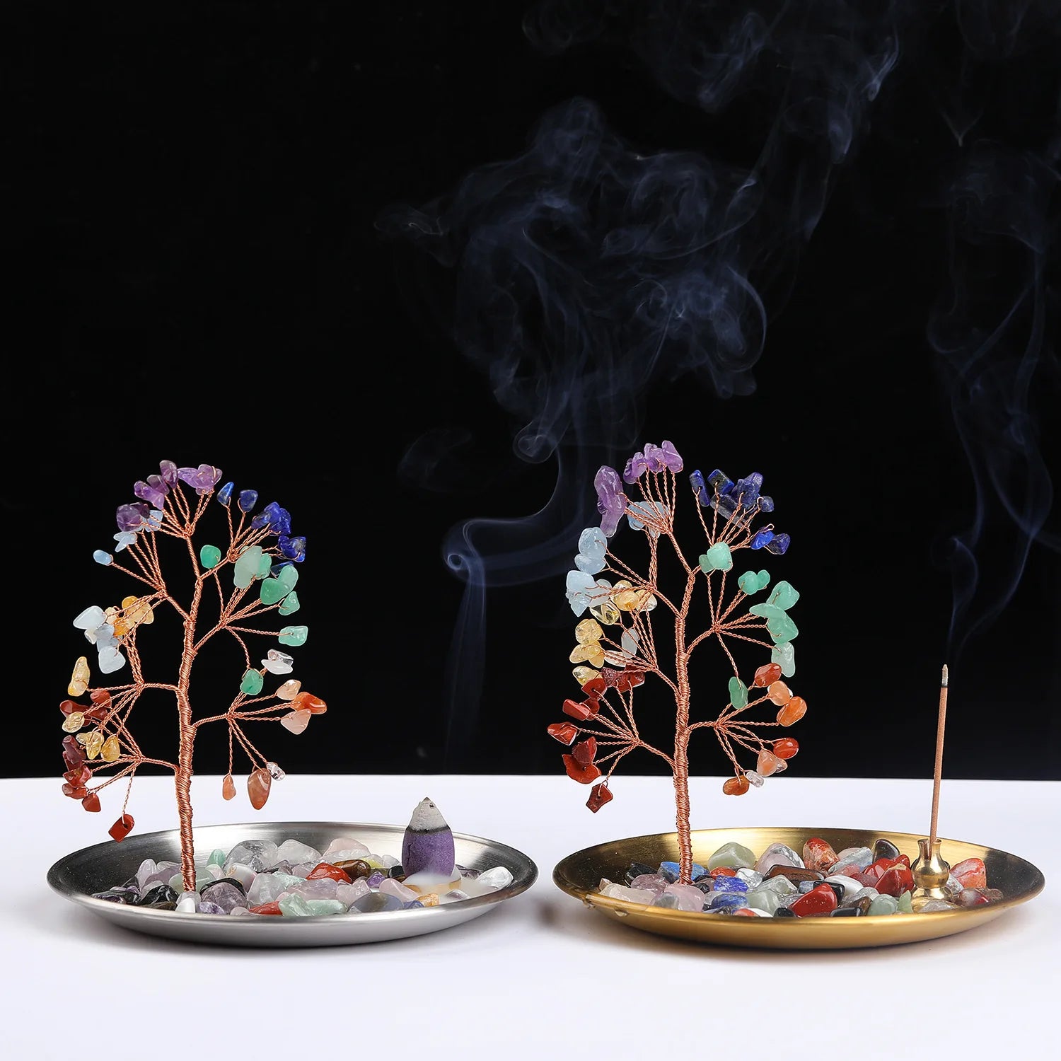 Wholesale Incense Holder 7 Chakra Quartz Crystal Tree Crystal Chips Incense Holder