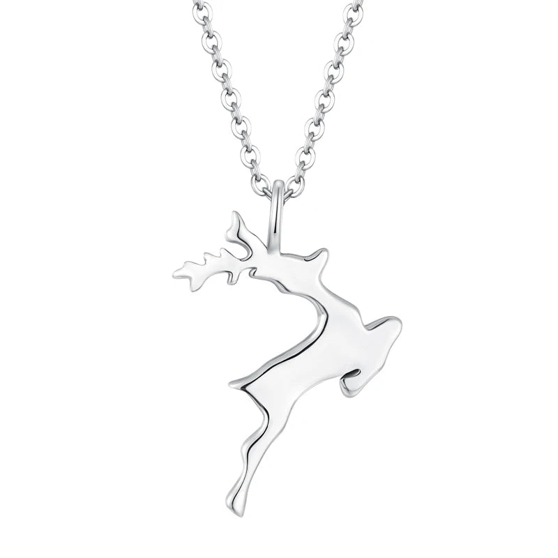 YILUN Christmas Jewelry Gift I925 Sterling Silver Rhodium Plated Reindeer Necklace for Women