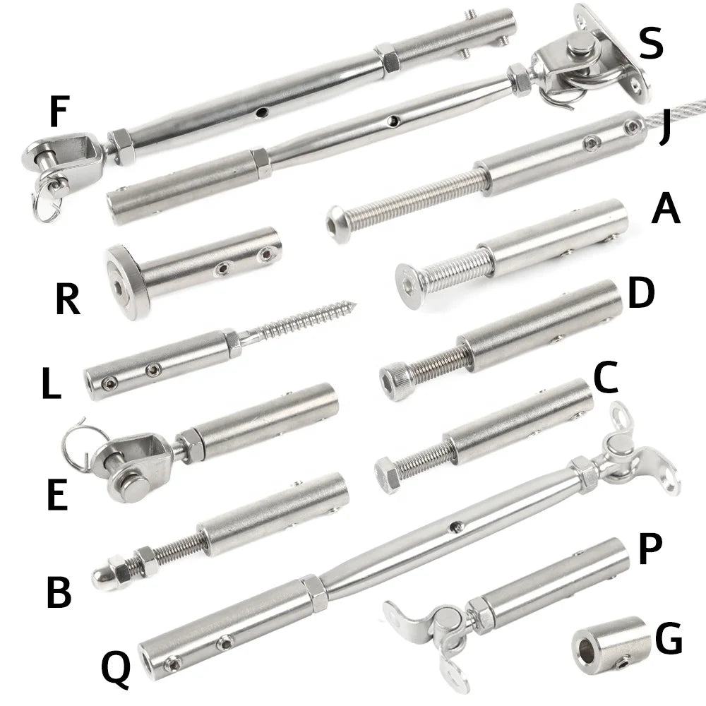Cable Railing TurnBuckle End Fitting Threaded Stud Tension Stair Wire Rope Handscrew Clamp with Hexagon Grub Screw