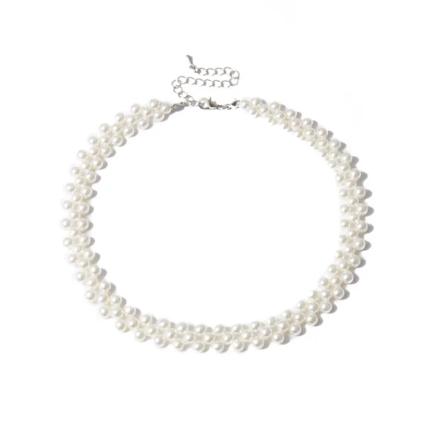 Hand-made Geometric Imitation Pearl Choker Necklace
