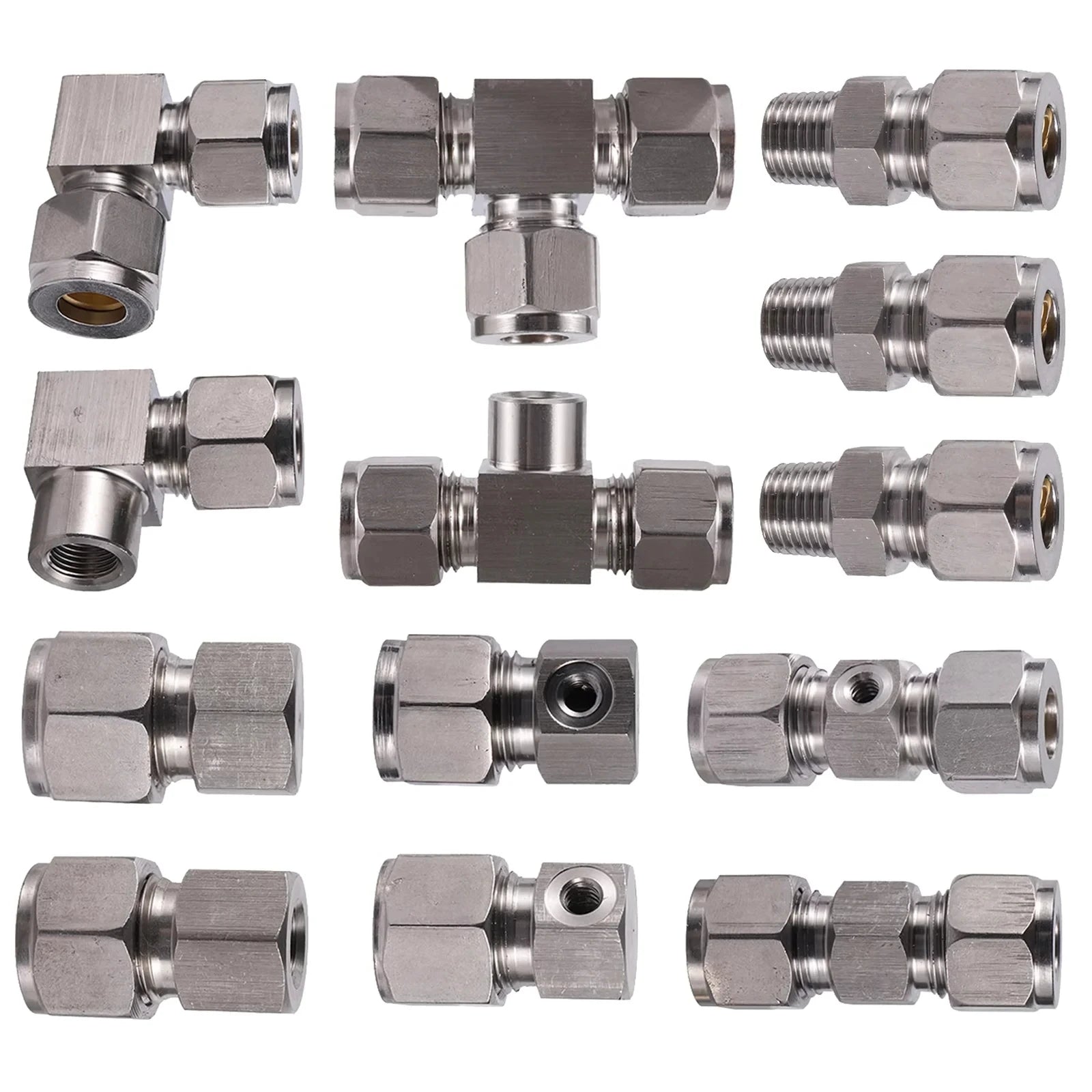 3/8" Stainless Steel Atomizing Nozzle Connector High-Pressure Pneumatic Pipe Fitting Double Compression Fittings with 3/16" Hole