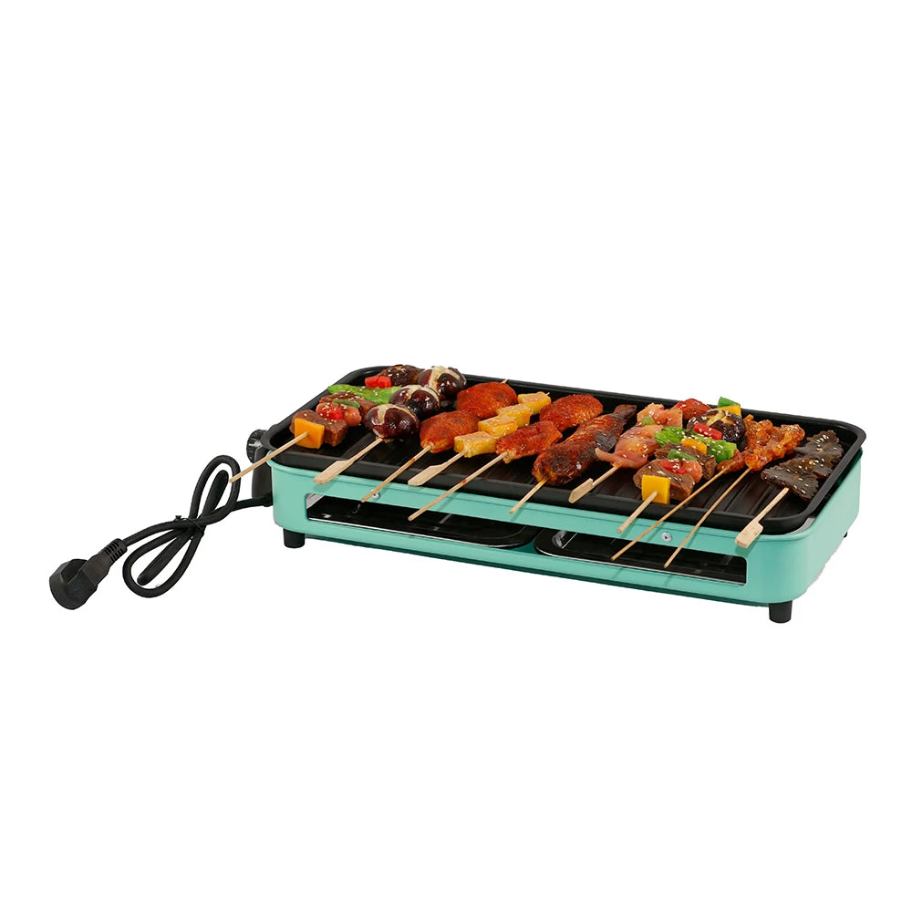 Foshan Home Electric Kebab Grill Pan Powder Coated Light Green Modern Korean BBQ Mini Indoor Smokeless Stove Easily Assembled
