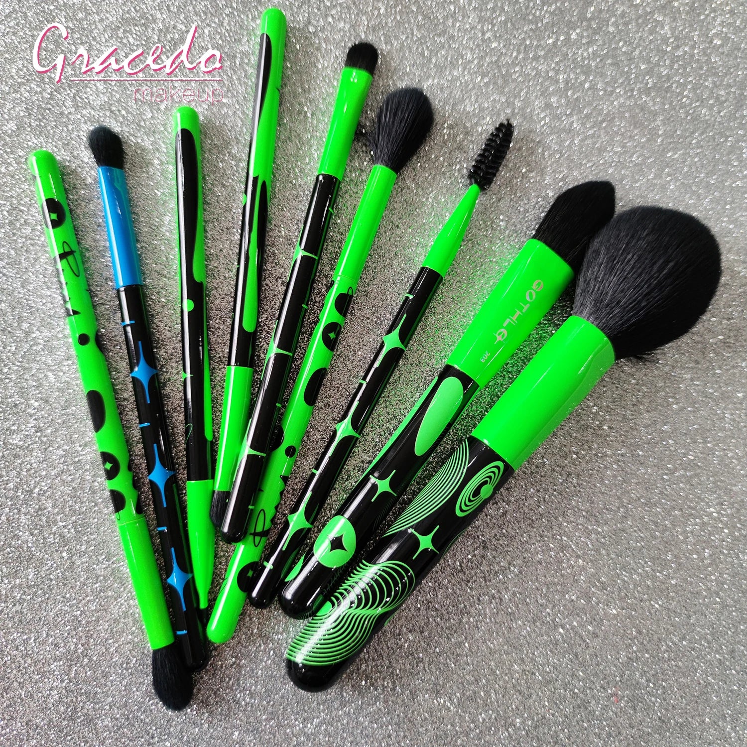Gracedo 9pcs Makeup Brush Set Green Black Custom Professional Wholesale Cosmetic Private Label Vegan Luxury Makeup Brush Set