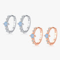 Fashion 925 Sterling Silver Blue Round Crystal Charm Female Ear Buckle for Women Fine Jewelry Rose Gold Color Hoop Earrings