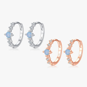 Fashion 925 Sterling Silver Blue Round Crystal Charm Female Ear Buckle for Women Fine Jewelry Rose Gold Color Hoop Earrings
