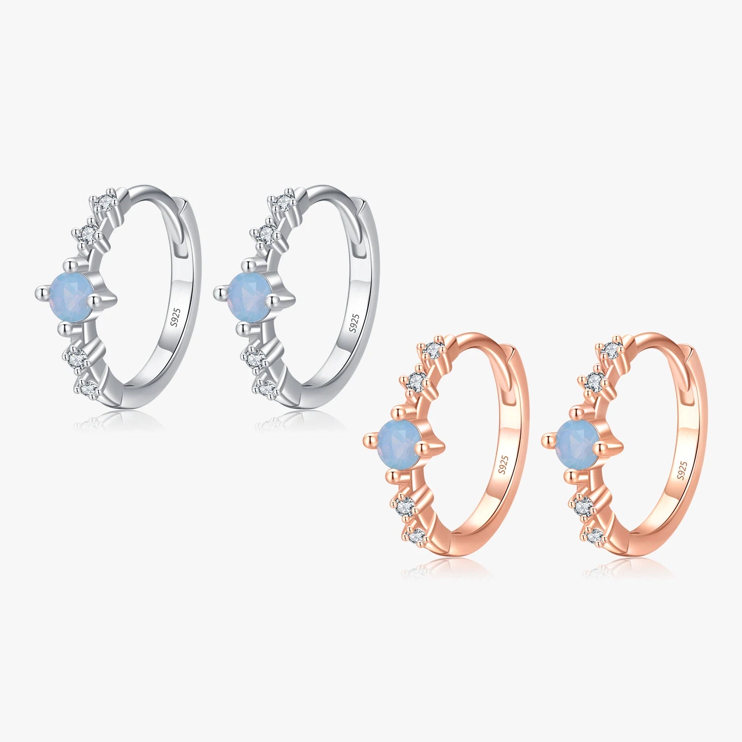 Fashion 925 Sterling Silver Blue Round Crystal Charm Female Ear Buckle for Women Fine Jewelry Rose Gold Color Hoop Earrings