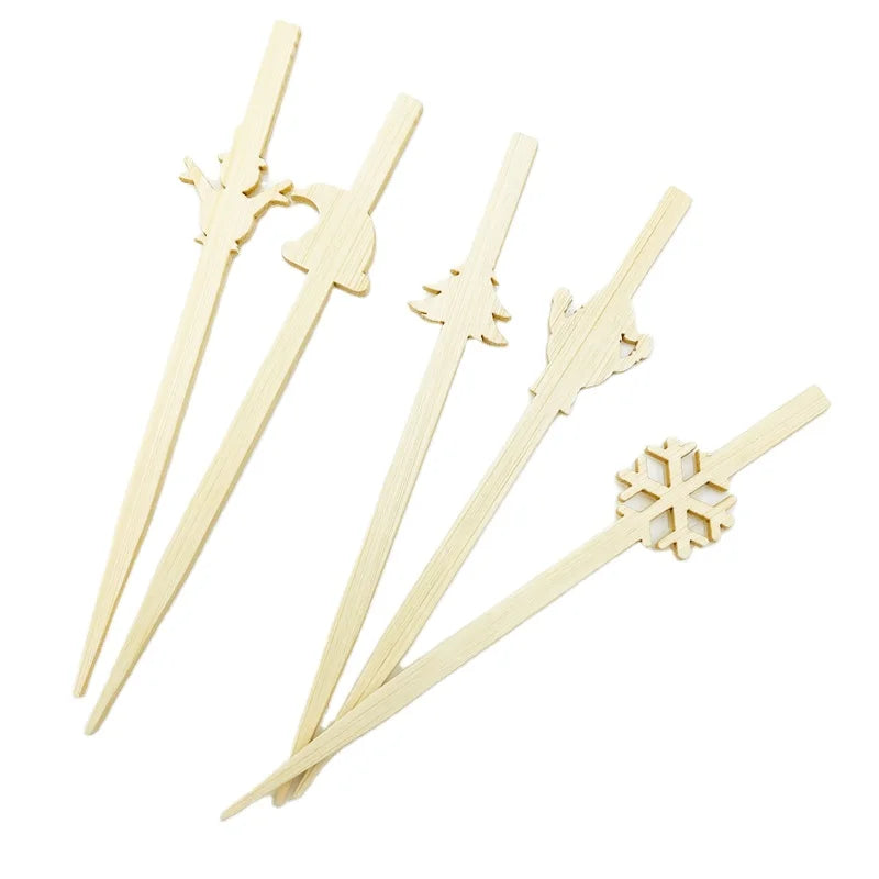 Handmade Customizable Christmas Shape Bamboo Fruit Stick Picks Gas Grill Friendly Korean Style Cocktail Decorative Easily