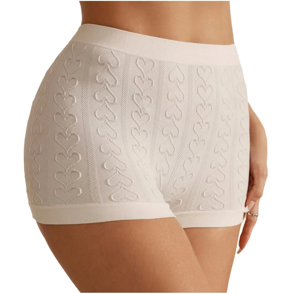 Women's Romantic Print Heart Pattern Mid-Rise Boyshorts Knitted Eco-Friendly Breathable Adult Underwear