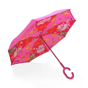 Custom Logo Children's Double Reverse Umbrella Color Handle Creative Sunny Cartoon Pattern New Design Manual for Travel Lovely