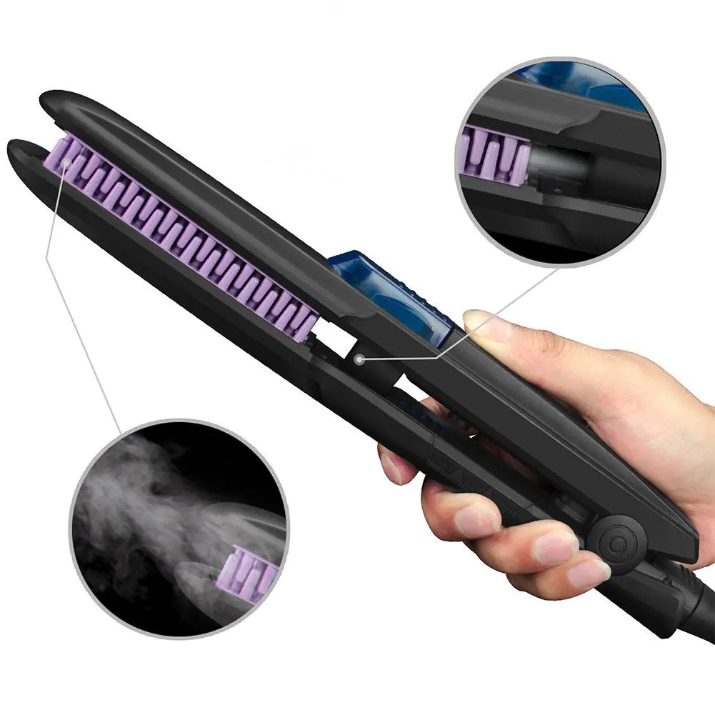 Professional Steam Hair Straightener Flat Iron Ceramic Coating Hair Straightener Comb Brush