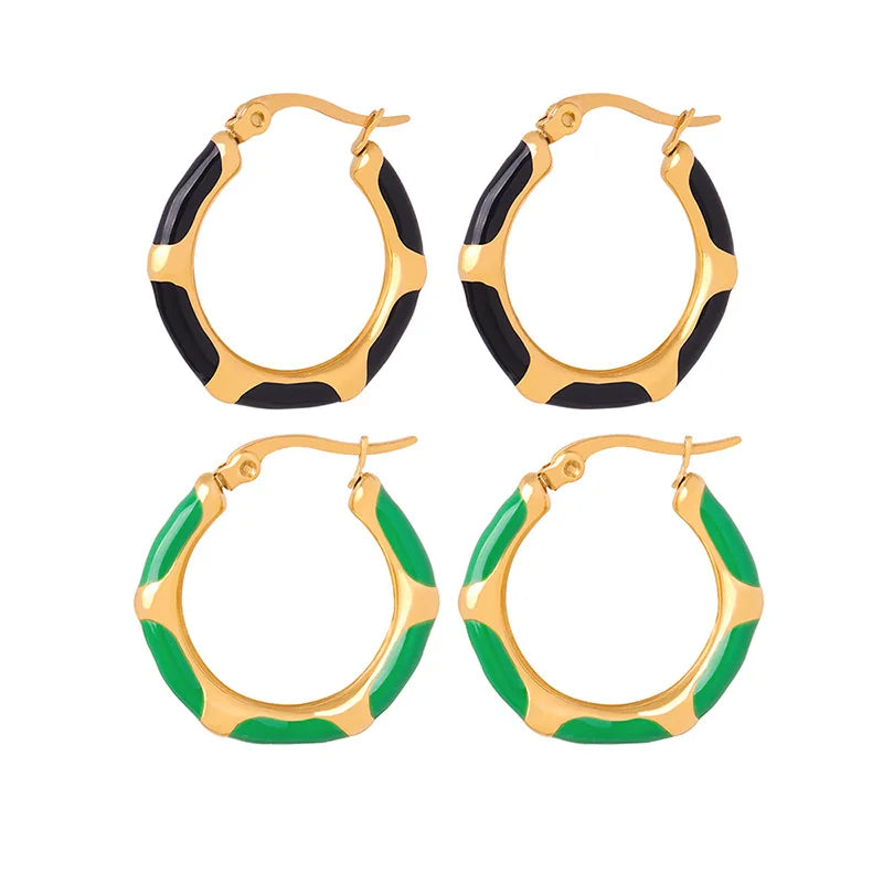 Non Tranish Stainless Steel Waterproof Gold Plated Jewelry Candy Color Enamel Hoop Earrings
