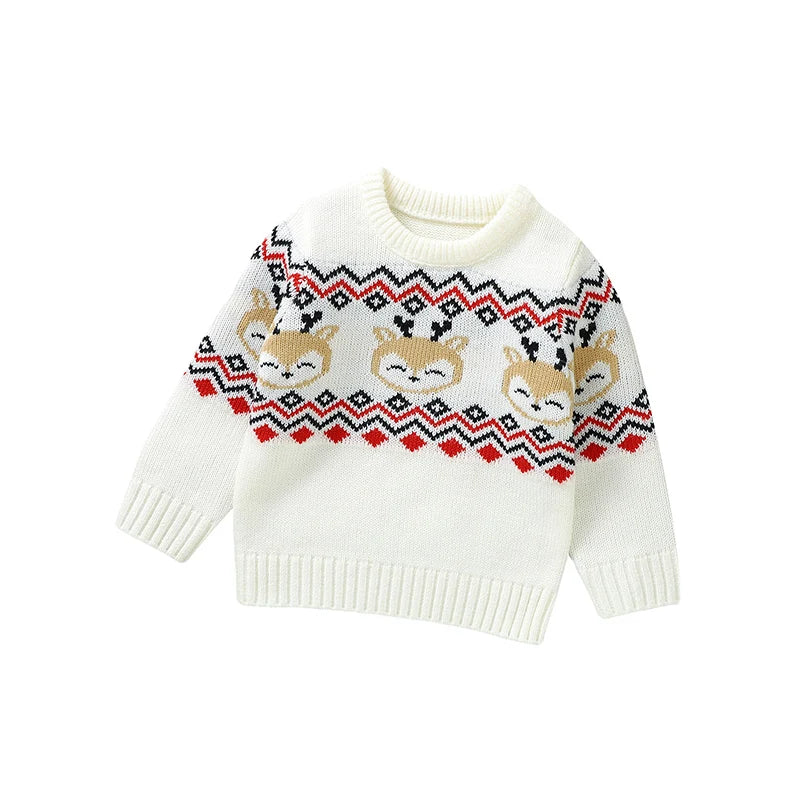 New Arrival Mimixiong Cartoon Deer Pattern Baby Knitted Christmas Sweater Pullover Children Sweater Tops