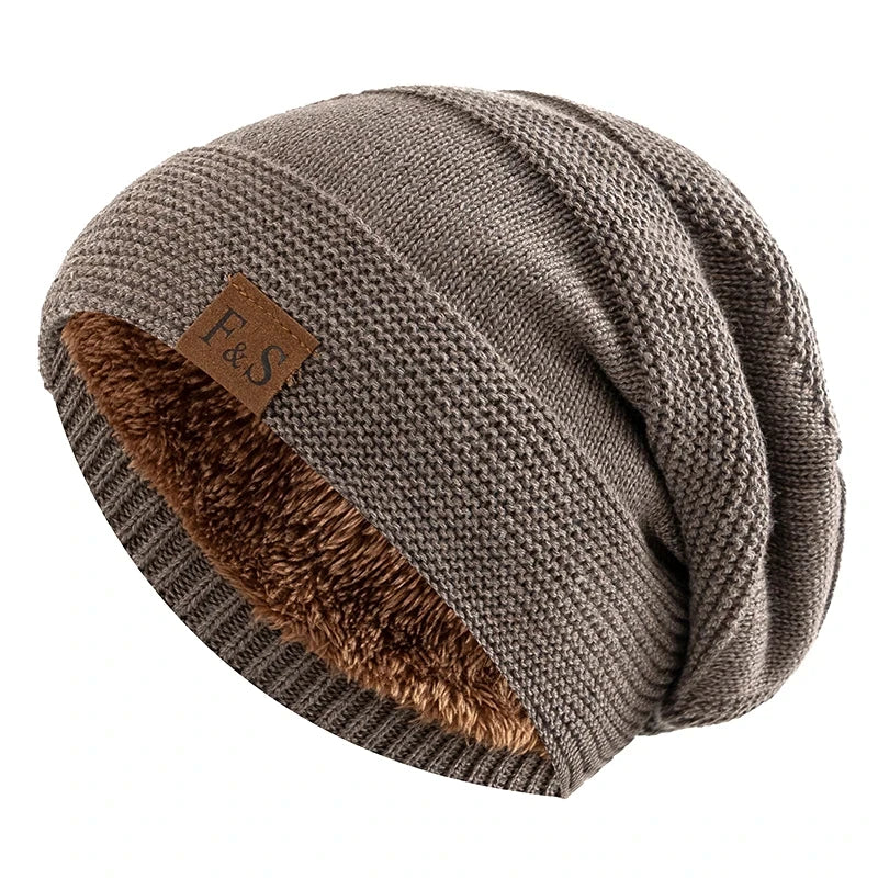 New Unisex Plaid/Letter Fur Lined Polyester Warm Beanie Cap with Custom Logo for Travel Casual Winter Knitted Hats Free Size