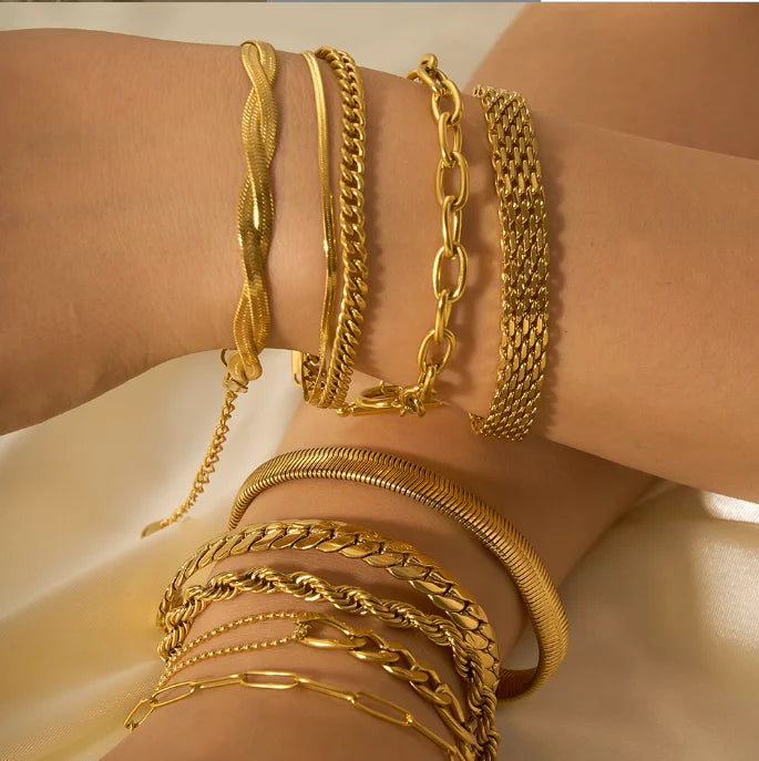 Stainless Steel Bracelet for Women Men Classic Snake Chain Gold Color Thick Thin 18k Chain Waterproof Bracelet for Women Jewel
