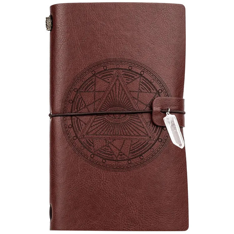 Wholesale Seven Stones Leather Medieval With Crystal Stone Vintage Blank Writing Brown Embossed Daily Weekly Magic Notebook
