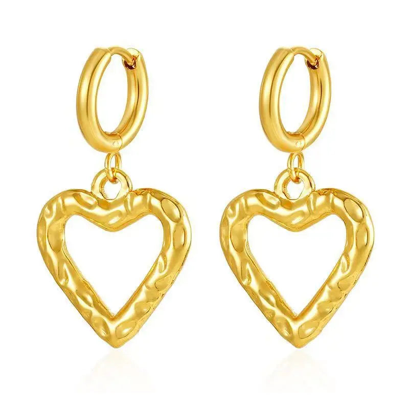 New Charm 18k Gold Plated Stainless Steel Pendant Jewelry Hoop Earrings Hollow Heart Pendant Earrings