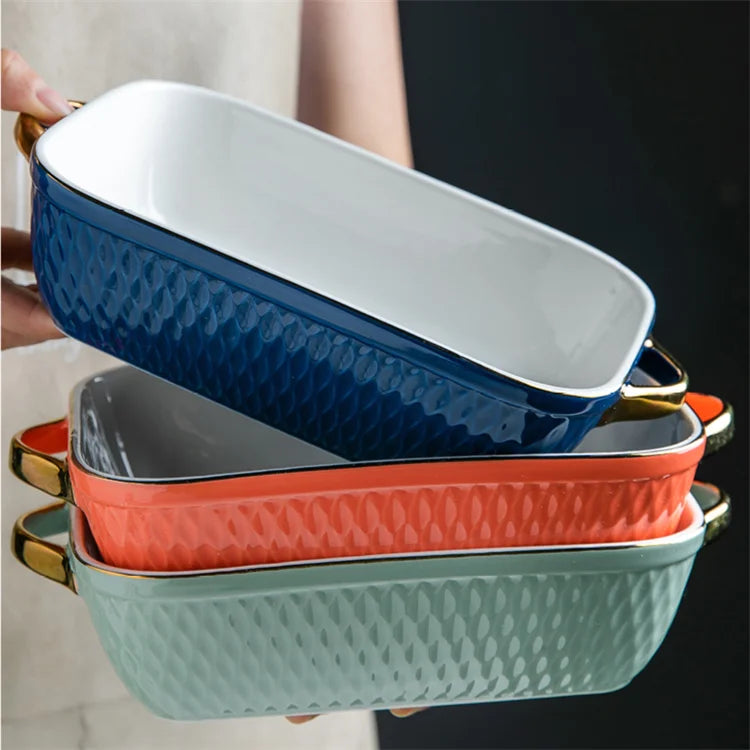 Wholesale Unique  Decorative Reusable Kitchenware Embossed Design Fancy Bakeware with Handles